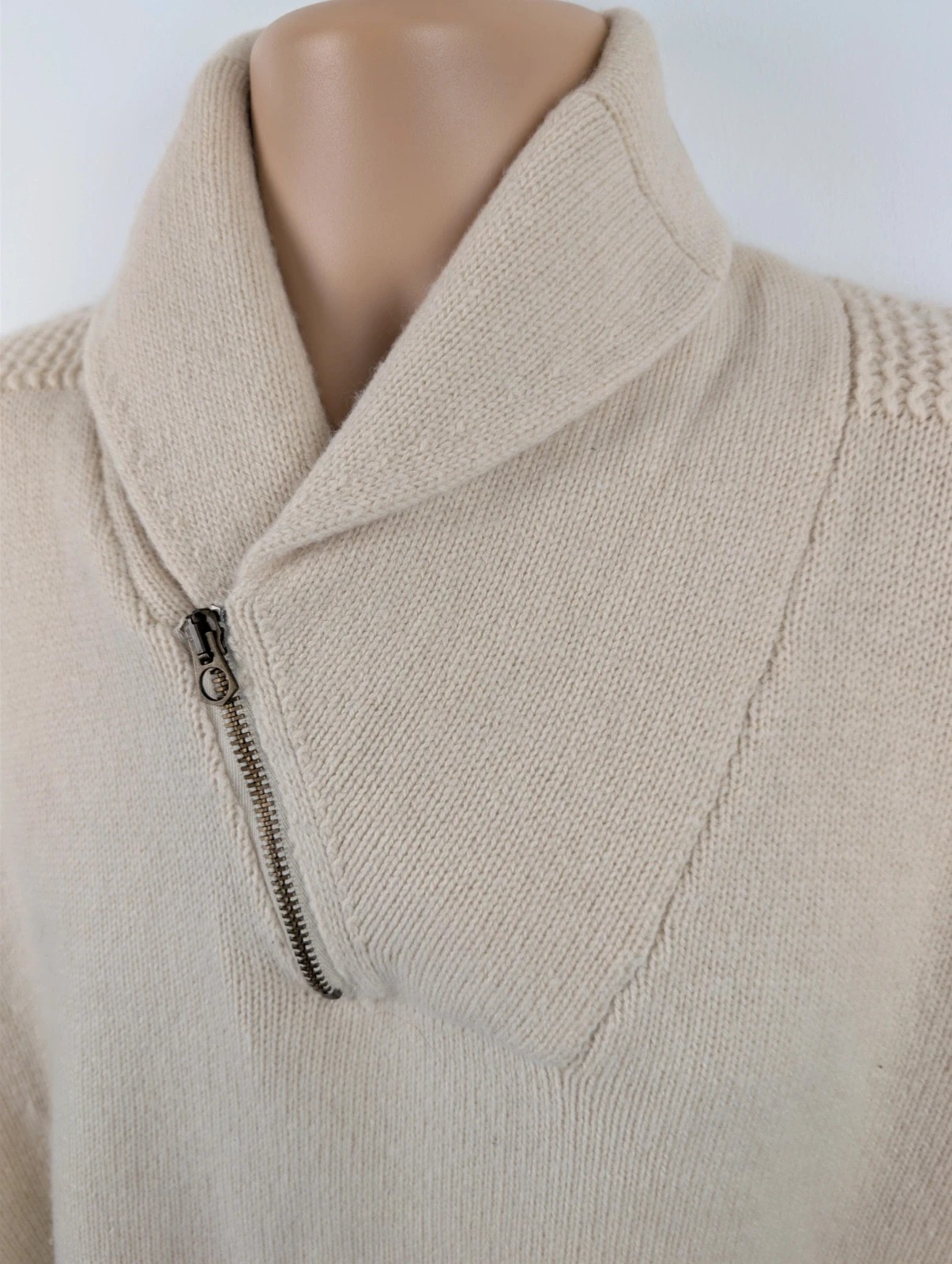 Ralph Lauren Troyer 100% lambs wool zip & roll neck cream jumper Mens XXL DN3033 image 2