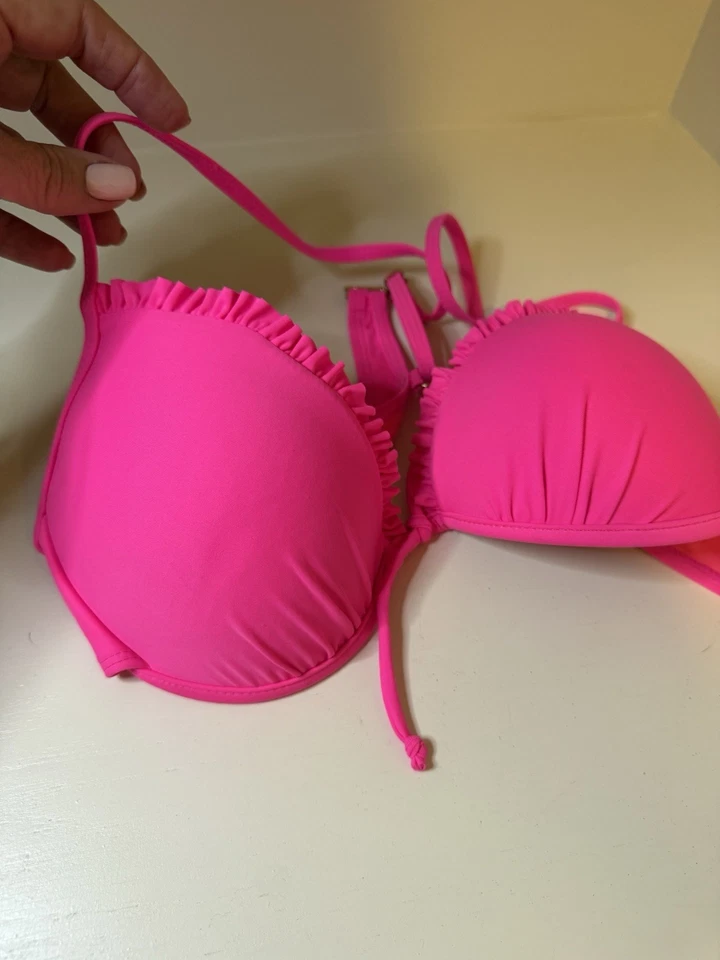 Push Up Hot Pink Padded Swim Suite Top XOXO Size Large - Image 2 of 4
