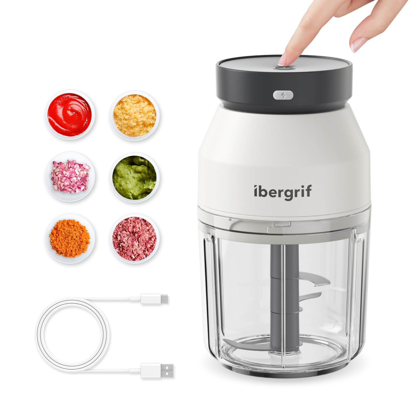 Mini Robot da Cucina Ibergrif M503 - Tritaverdure Elettrico 400ml USB