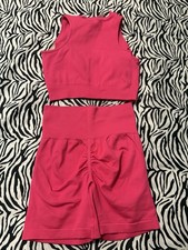 Pink 2 Piece Athletic Set - Sleeveless Crop Top  High-Waisted Shorts, Stretch