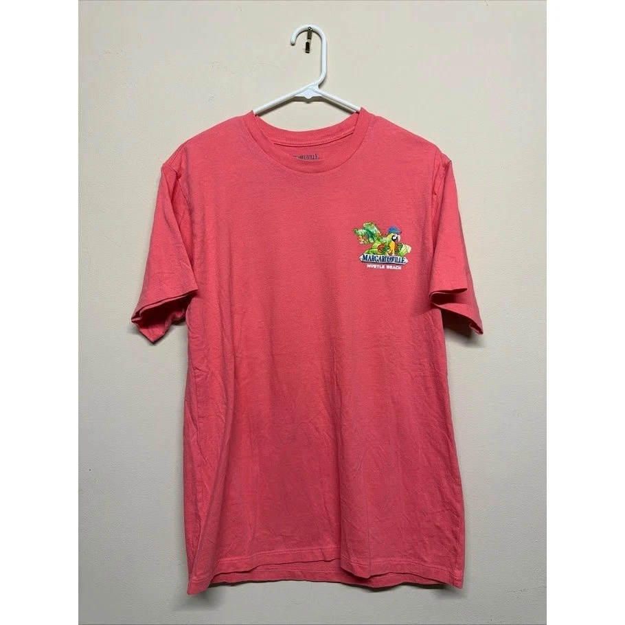 Camiseta Margaritaville Para Hombres Gráfica Coral Mediana Tropical Playa Loro Rana Foto 2 de 4