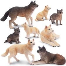 toymany 8PCS Wolf Figures Forest Animals Toy Figurines - 8 Piece set, Grey