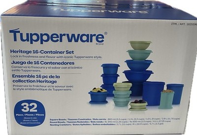 Tupperware Heritage Collection 32-piece Food Storage Container Set Blue 1972978