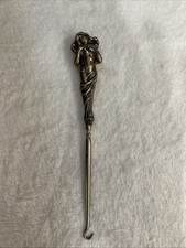 Antique Art Nouveau Woman w/ Flowers Sterling Silver Handled Shoe Button Hook