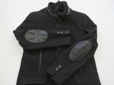 Gallotti Italy wool Black over Coat Jacket 52 Zipper Elbow patch button pocket