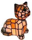 Vtg Tiffany Style Stained Glass Cat Lamp Bobble Head Accent Night Light