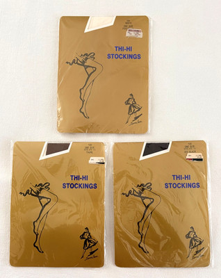 Lot of 3 NEW Vintage Luxuri Sheer Thigh Thi- Hi Stockings, Black, White, Taupe