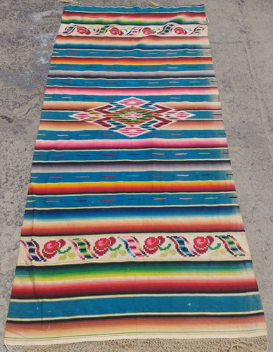 Vintage Handmade Traditional Beautiful Mexican Kilim Floor Rug Carpet 193x90 cm