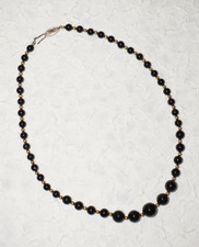 Black & Gold Beaded Strand Necklace with Oval...