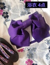 New Yukata 4-piece set, cotton, made in Japan, obi, geta, waist strap, white,