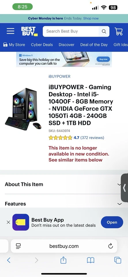 iBUYPOWER Gaming PC NVIDIA GeForce GTX 1050 Ti 4GB 240 GB SSD 1TB HDD Windows 10 - Image 3 of 4