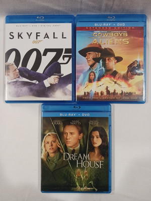 Daniel Craig (Blu-ray + DVD Lot of 3) Skyfall 007 Cowboys And Aliens Dream House