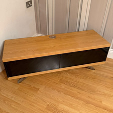 Light Wood & Black TV Stand, Fully Assembled, 2 Open Shelves, Cable Hole