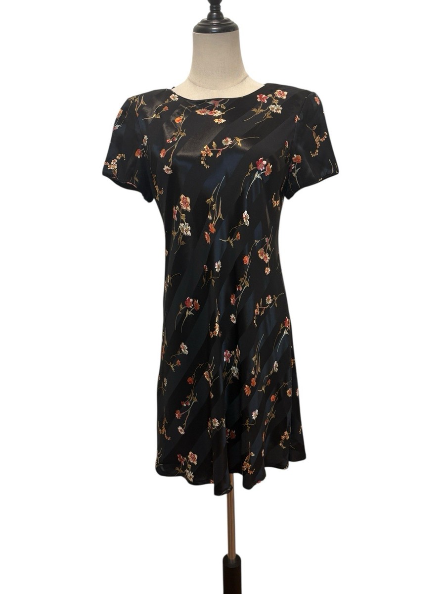 Vtg 90s Liz Claiborne Black Satin Mini Floral Dress Whimsigoth Grunge Fairy  | eBay