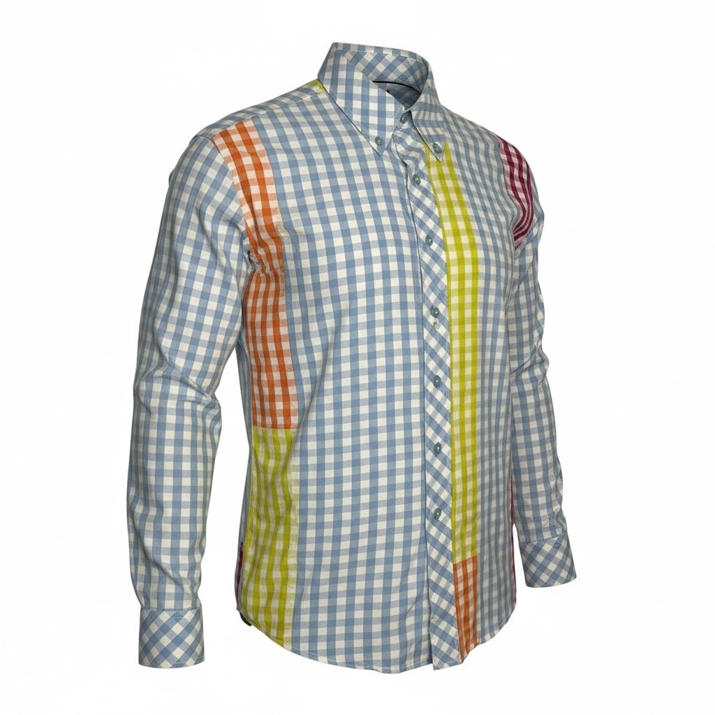 Marc Ecko Patchwork Gingham Colorblock Button Dow… - image 2