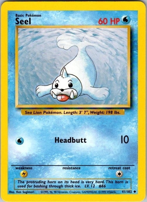 Seel 41/102 Base Set Common NM Pokemon TCG