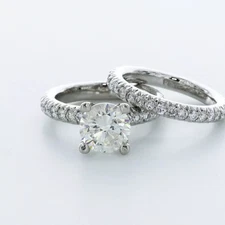 Engagement Ring Set Classic Platinum 4.48 Carat Round Natural Diamond H SI1