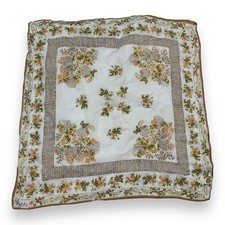 Vtg Vera Neumann Silk Rayon Handrolled Scarf Flower Baskets Brown Tan Green