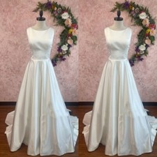 High Neck Wedding Dresses Simple Satin White Ivory Sleeveless Beach Bridal Gowns