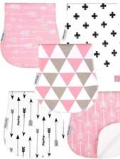 5 Dodo Babies Burp Cloths Pink, Black, White Designs - Girls - NEW NEVER USED