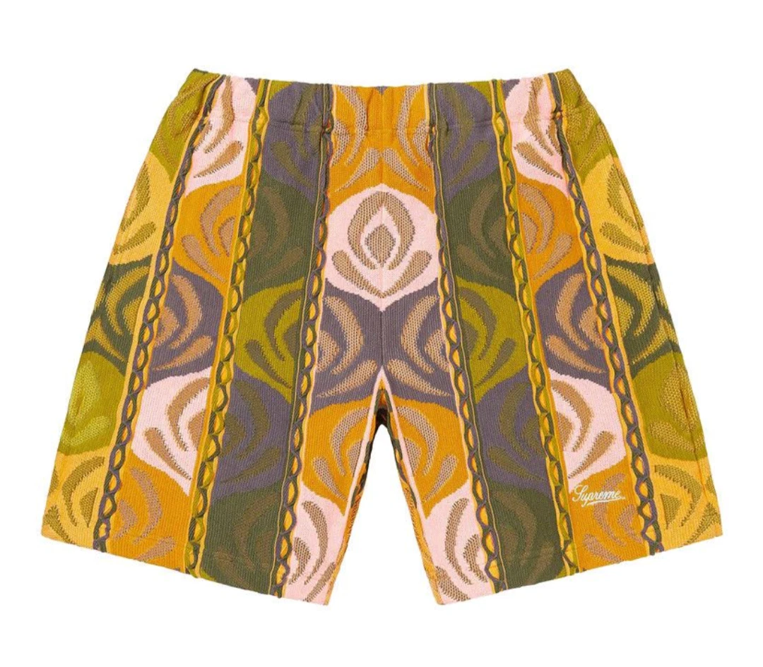 Neuf ! Short Supreme S/S 22 en tricot floral (olive foncé) grand