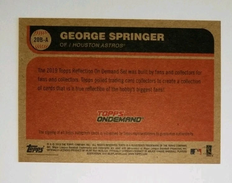 2019 Topps on Demand #21 Reflections Red Auto #20B-A George Springer Astros 3/5 - Image 2 of 2