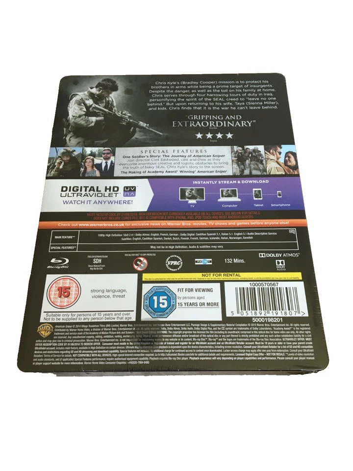 AMERICAN SNIPER BLU-RAY STEELBOOK  UK RELEASE MOVIE Sealed NEW - Image 2 of 2