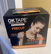 OK TAPE Kinesiology Tape 10 inches Precut, 20 Strips, Cotton Elastic Black KT