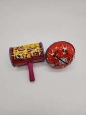 2 Kirchhof Life Of The Party Tin Litho Wood Handle Rattle Noisemakers T25