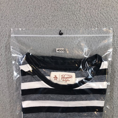 penguin by munsingwear T shirt mens L black white stripes pocket - 第 10/10 張圖片