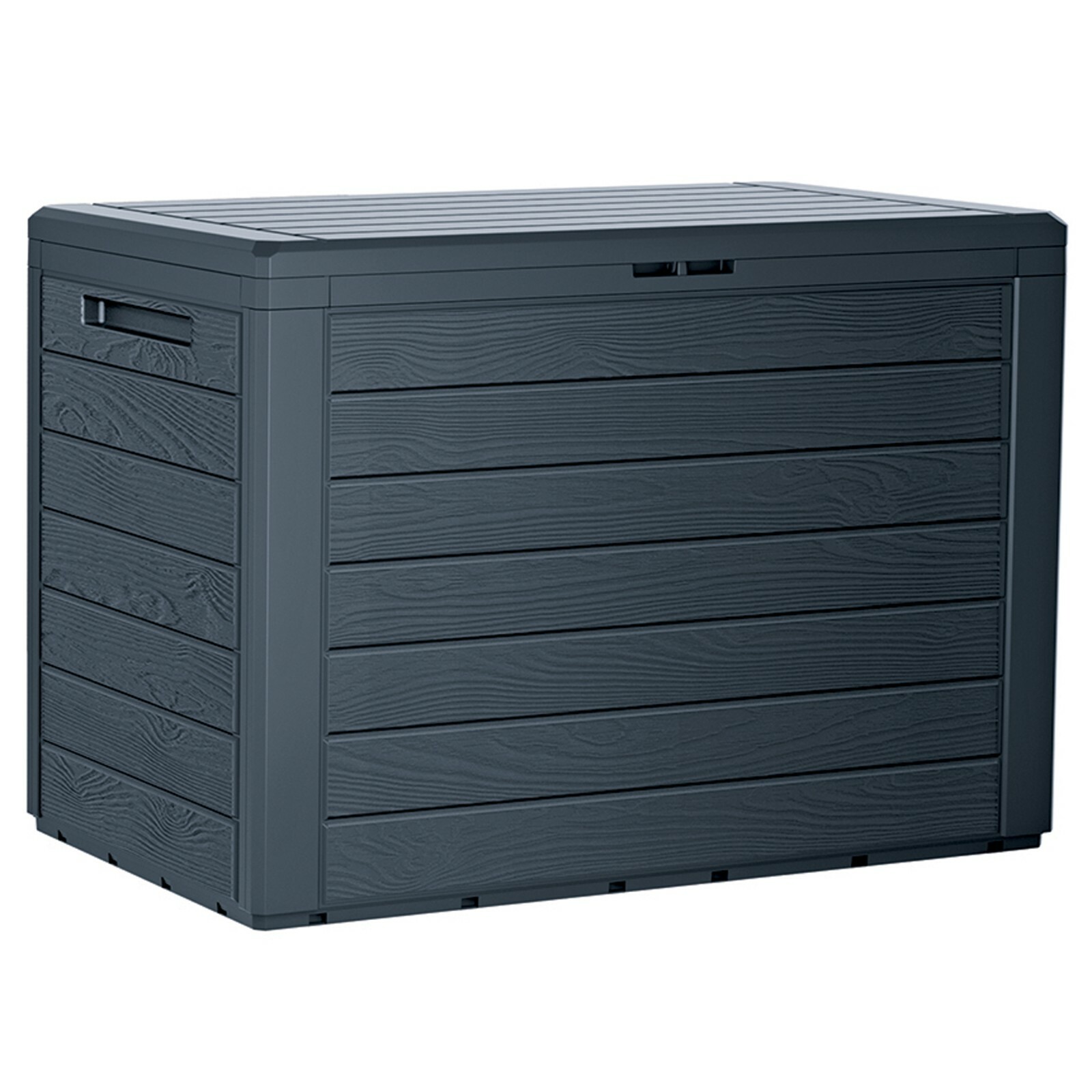 Anthracite 190L Wood Design Outdoor Storage Box Garden Patio Plastic