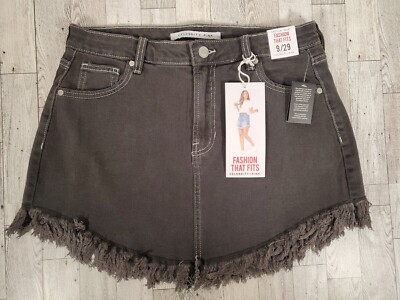 Denim Skirt 5 7 9 11 15 or 17 Juniors Black Womens Fray Hem Celebrity Pink NEW