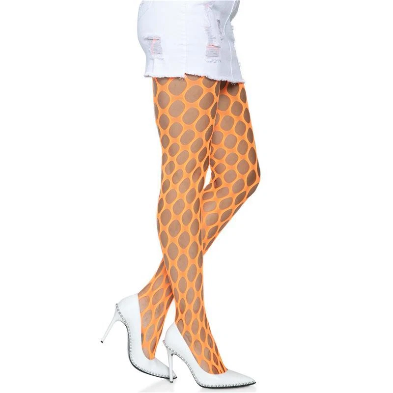 Sexy Damen Fishnet Netz-Strumpfhose Festival Neon Orange 34/36/38 #AC1385 - Bild 3 von 4