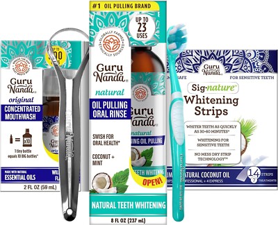 3 in 1 GuruNanda Oral Kit - Coconut Oil Pulling with Essential Oil & Teeth Strip