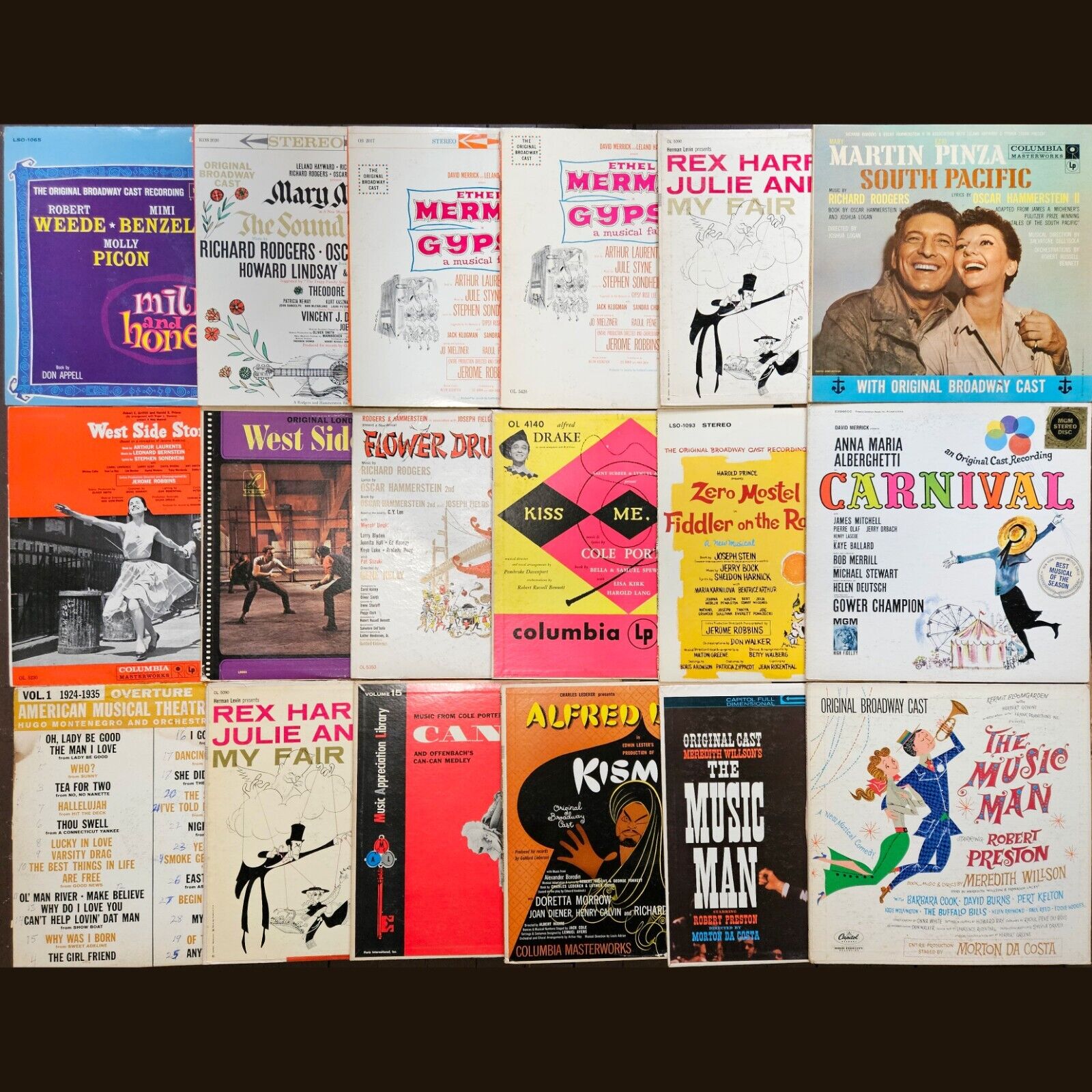 Vintage 18 LP Lot #207:  Original Broadway Cast & Related Recordings 1950s 1960s