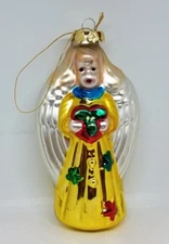 Vintage Large Glass Angel Holding Heart Christmas Ornament
