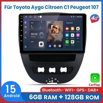 Für Toyota Aygo Citroen C1 Peugeot 107 Autoradio Android 15 Carplay GPS 6+128GB