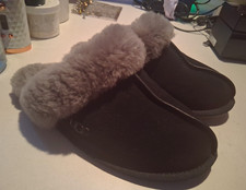 UGG Scuffette Women  s Mule Slipper Suede Shearling Lined Black/Gray US 6