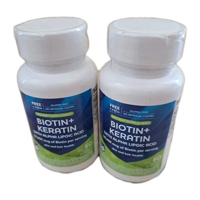 Biotin Plus Keratin Tablets  10,000 Mcg, 60 Capsules Lot Of 2 Exp 2026