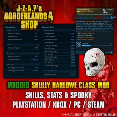 Borderlands 4  MODDED CRAZY SKULLY HARLOWE CLASS MOD BL4  PC-PS-XBOX 