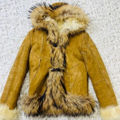 Grande bene Shearling Coat Raccoon Fur Leather Women's Jacket M-L Used