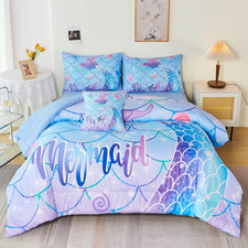 Mermaid Tail Comforter Set for Kids, Queen Size Sparkle Bedding 6Pcs