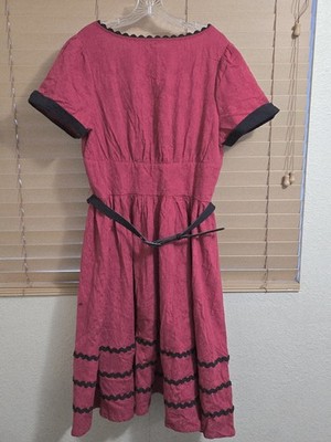 Unique Vintage Brick Red & Black Retro Pinup Swing Dress Size 1x NWT