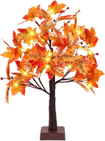 Kaszoo Herbstdeko Ahornblatt Lichterbaum Mit 24 Leds – 60Cm LED Baum Mit Timer -
