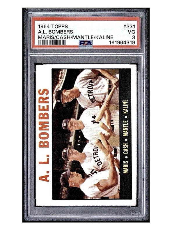 1964 Topps #331 A. L. Bombers Mickey Mantle Kaline Roger Maris PSA 3 Graded Card