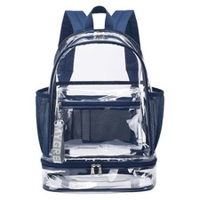 Dark Blue Clear Backpack Bottom Compartment Lunch Box Shoes 2in1 Design Gym