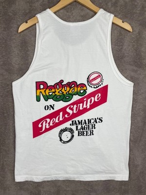 Vintage 90s Reggae Red Stripe Beer Tank Top Large White Jamaicas Lager T-Shirt