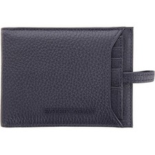 Emporio Armani Textured Leather Bi-Fold Wallet in Blue Navy