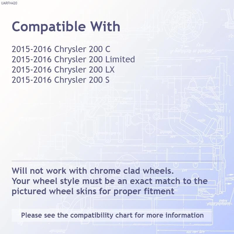 4 tampas de cubo cromadas 17" rodas capas completas para 2015 16 2017 Chrysler 200 - Imagem 3 de 4