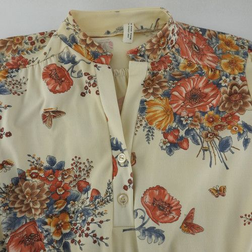 Vintage 70s Floral Midi Dress Sz M L Tan Orange Boho CottageCore SS Vneck, Size M, $29.99 - Photo 7
